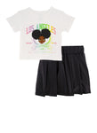 Little Girls Los Angeles Rainbow Graphic Tee And Pleated Skirt, ,