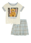 Little Girls Blessed Everyday Bear Graphic Tee And Pleated Skort, ,