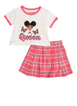 Little Girls Queen Glitter Graphic Tee And Plaid Skirt, ,