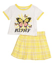 Little Girls Blessed Graphic Tee And Plaid Skirt, ,