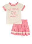 Little Girls Los Angeles University Graphic Tee And Pleated Skirt, ,