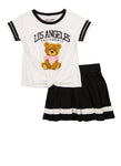 Little Girls Los Angeles Bear Graphic Tee And Pleated Skirt, ,