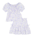 Girls Daisy Print Short Sleeve Peasant Top And Skirt, ,