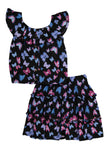 Girls Butterfly Print Ruffled Top And Tiered Skirt, ,