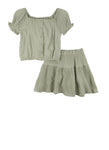 Girls Textured Knit Button Front Shirt And Skirt, ,