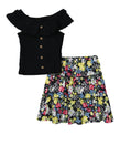 Girls Faux Button Front Top And Floral Tiered Skirt, ,