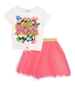 Girls Tie Front Girl Boss Glitter Graphic Tee And Tulle Skirt, ,