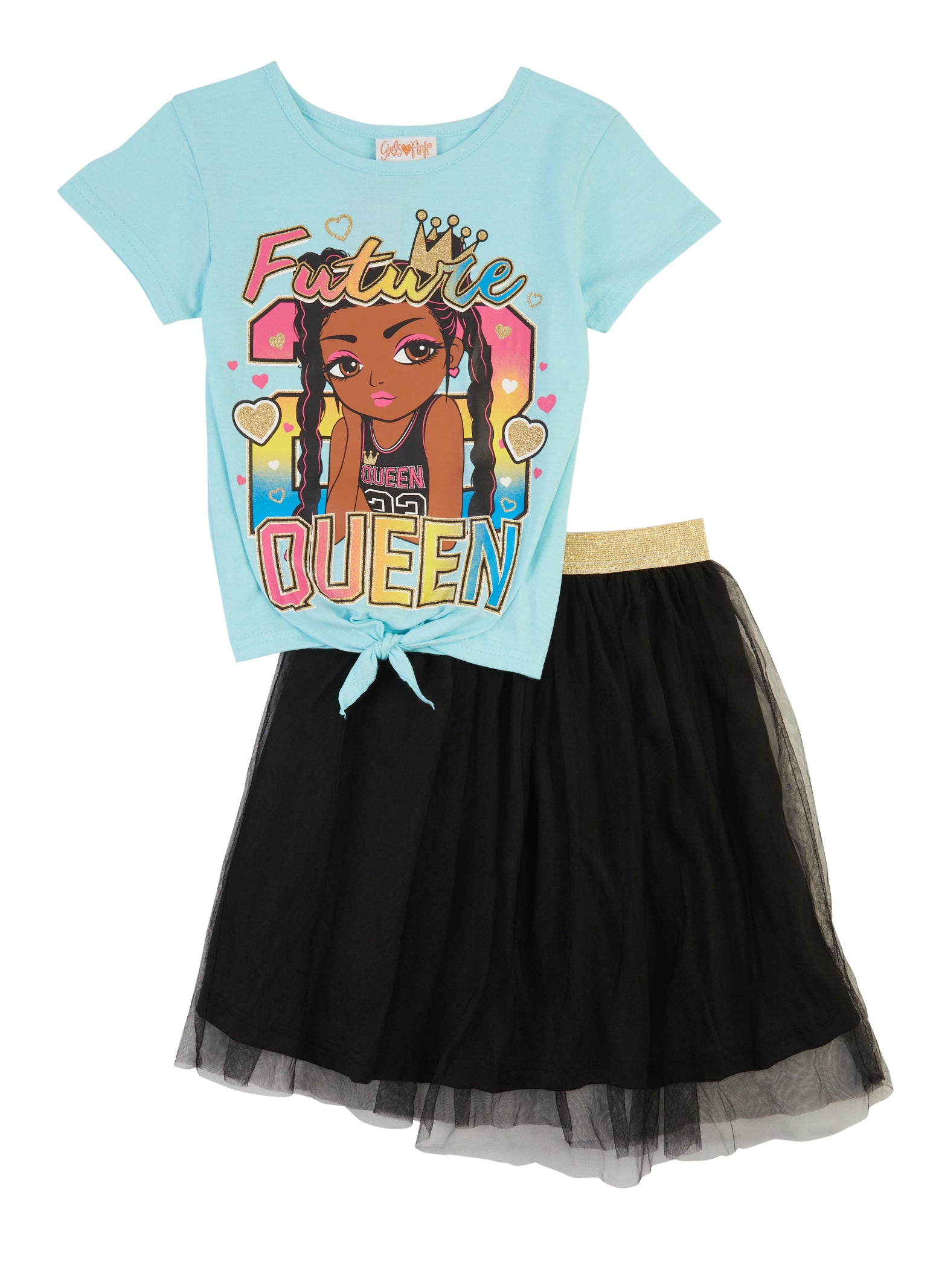 Girls Future Queen 23 Graphic Tee and Tutu Skirt, Blue, Size 7-8