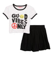 Girls Good Vibes Only Graphic Tee And Pleated Skirt, ,