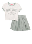 Girls West Coast Graphic Tee And Pleated Skirt, ,