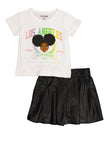 Girls Los Angeles Rainbow Graphic Tee And Pleated Skirt, ,