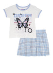Girls Dream Butterfly Graphic Tee And Plaid Skort, ,