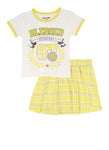 Girls Blessed Everyday Graphic Tee And Plaid Skort, ,