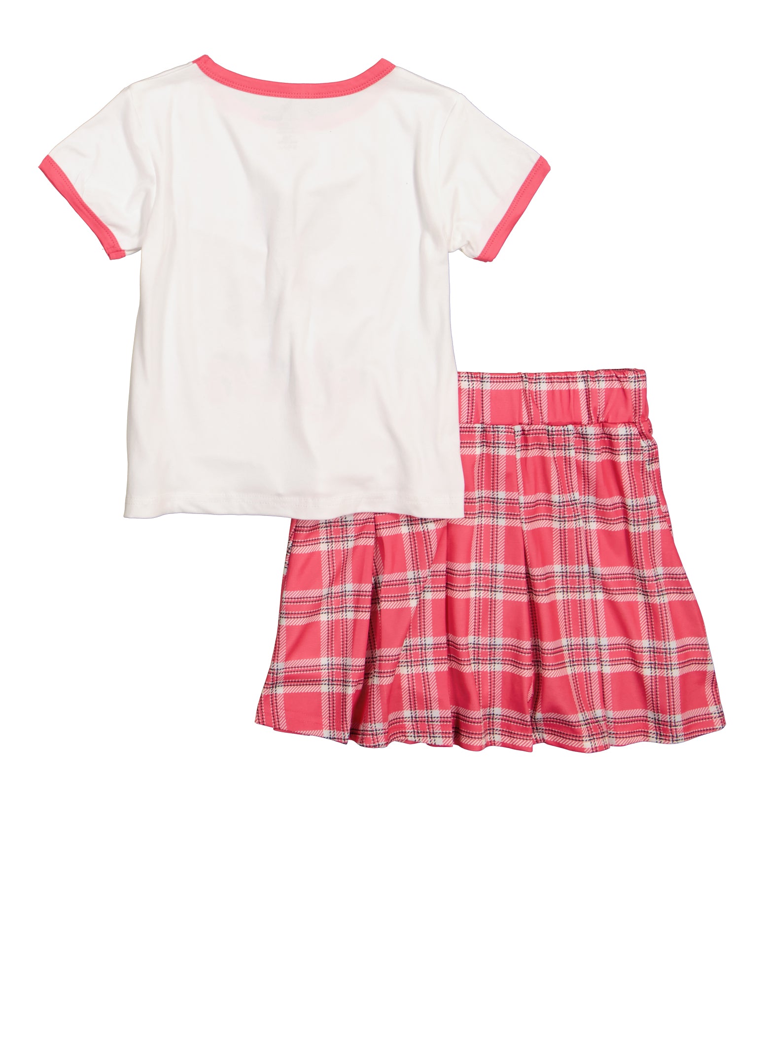 Girls Queen Glitter Graphic Tee and Plaid Skirt, Pink, Size 10-12