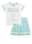 Girls Dream University Graphic Tee And Pleated Skirt, ,