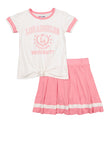 Girls Los Angeles University Graphic Tee And Pleated Skirt, ,
