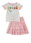 Girls Dream Graphic Tee And Plaid Skirt Set, ,