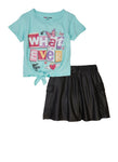 Girls Whatever Graphic Tee And Faux Leather Cargo Skirt, ,