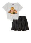 Girls Grl Pwr Bear Graphic Tee And Faux Leather Skirt, ,