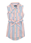 Girls Striped Print Sleeveless Collared Dress by Rainbow Shops
