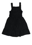 Girls Fitted Tiered Fit-and-Flare Smocked Square Neck Sleeveless Knit Skater Dress/Midi Dress