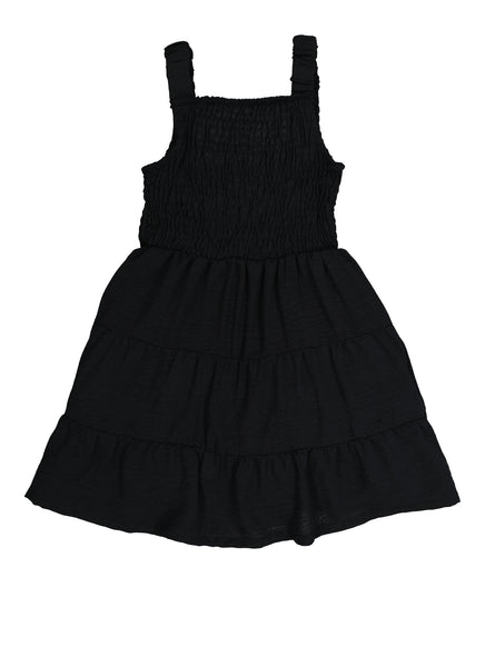 Girls Fit-and-Flare Smocked Square Neck Sleeveless Knit Fitted Tiered Skater Dress/Midi Dress