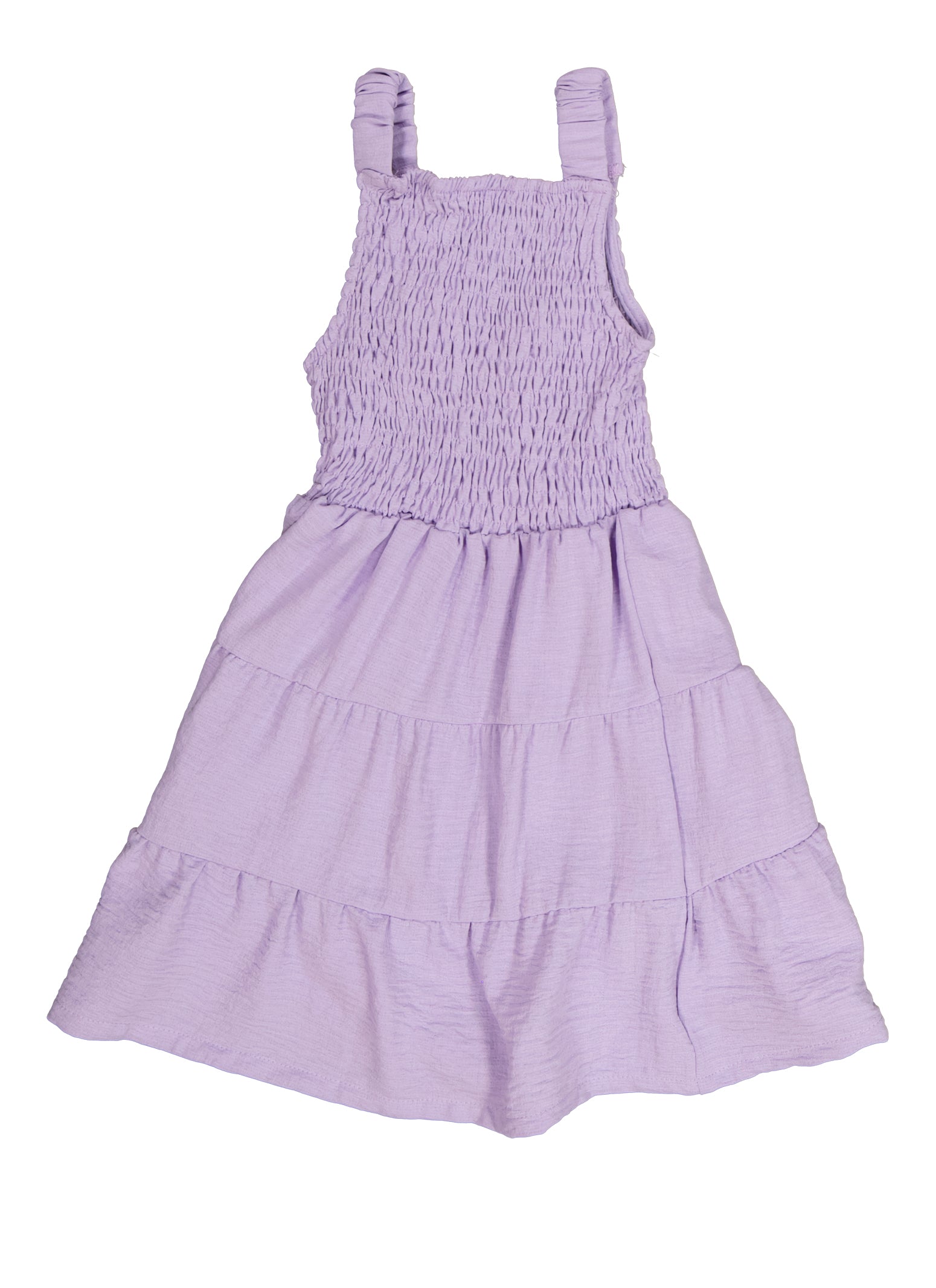 Little Girls Sleeveless Smocked Tiered Dress, Purple, Size 4