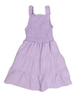 Girls Fitted Tiered Knit Smocked Square Neck Fit-and-Flare Sleeveless Skater Dress/Midi Dress