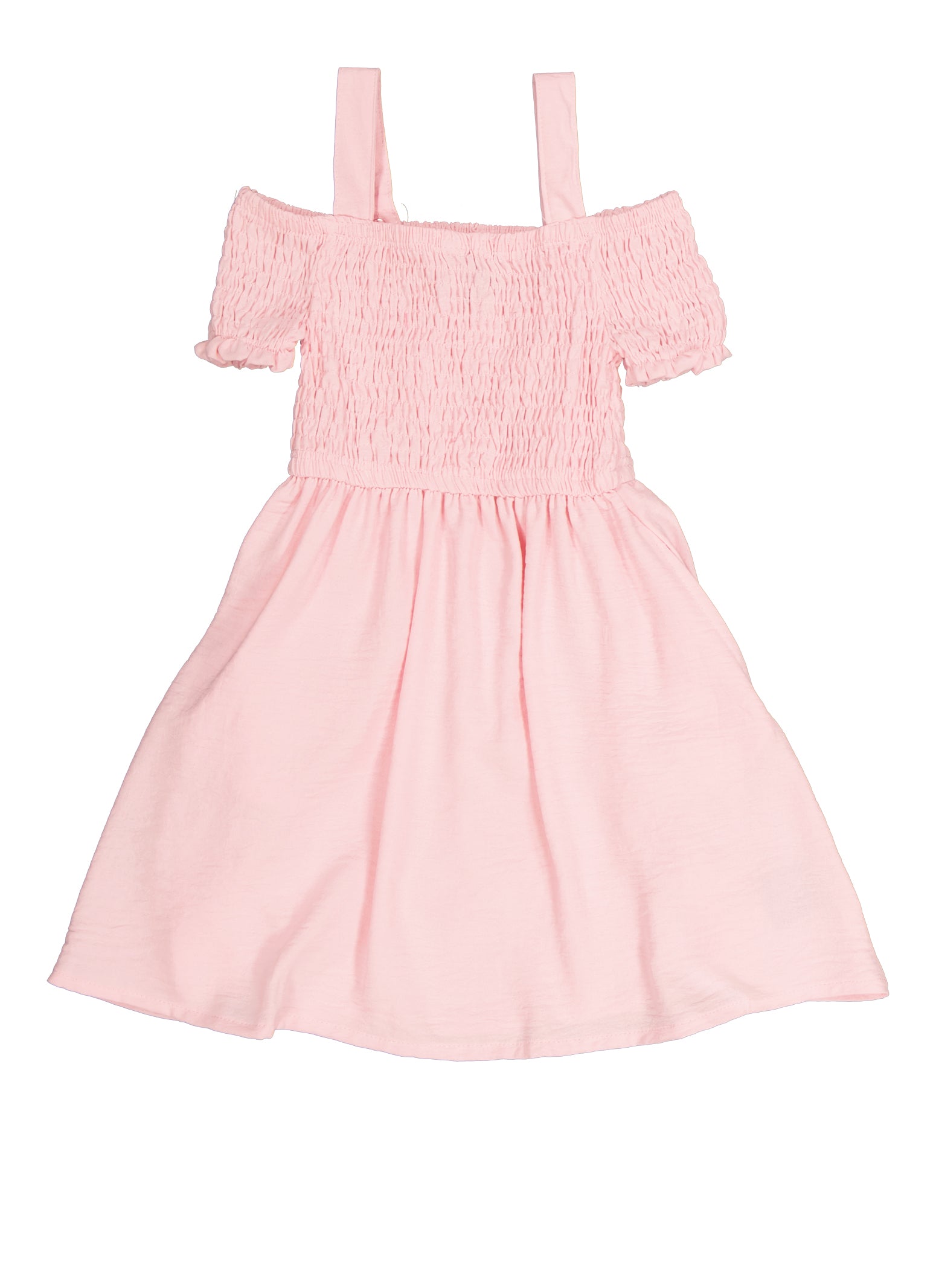 Little Girls Smocked Cold Shoulder Dress, Pink, Size 4