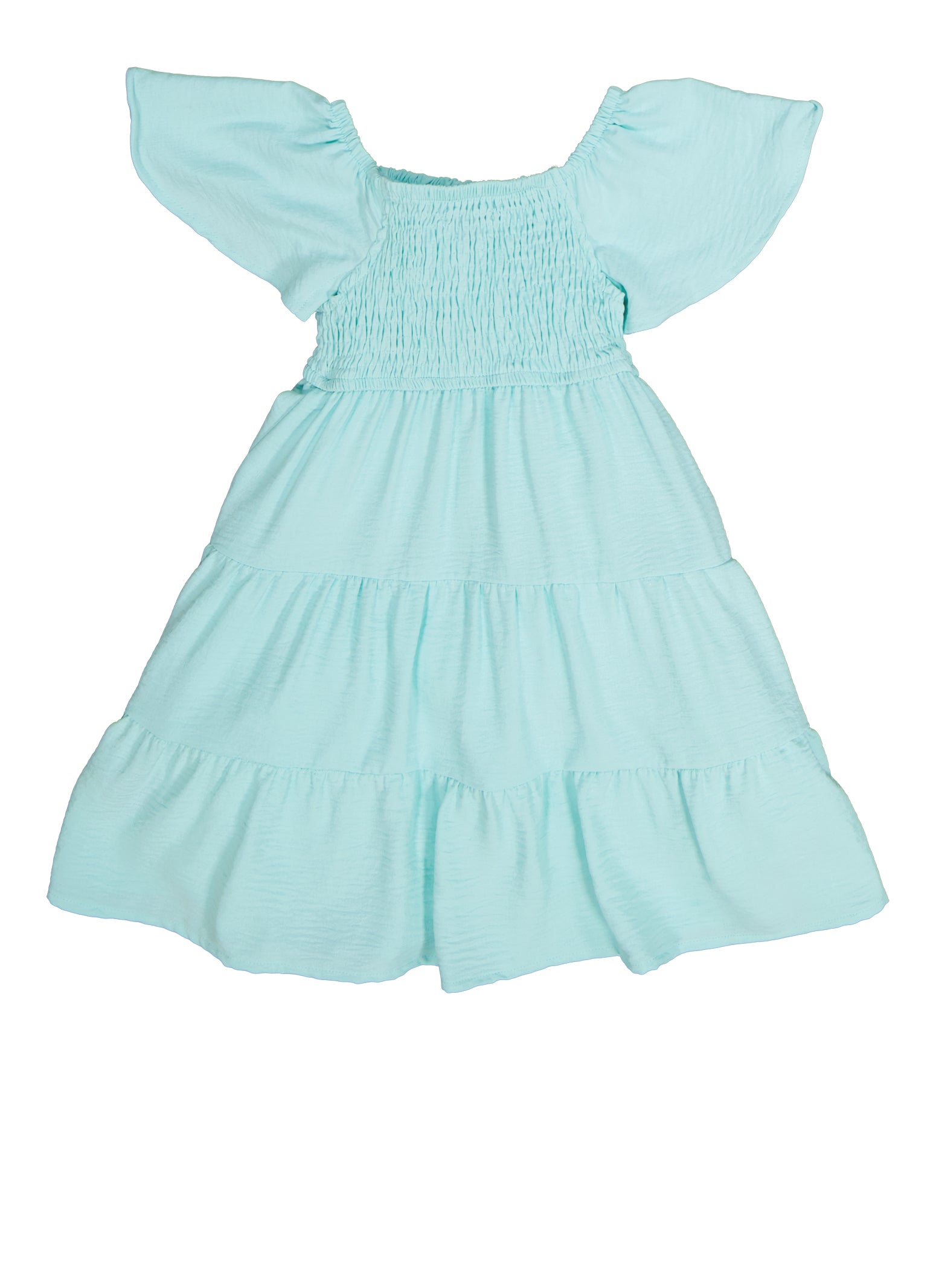 Little Girls Smocked Tiered Dress, Blue, Size 4