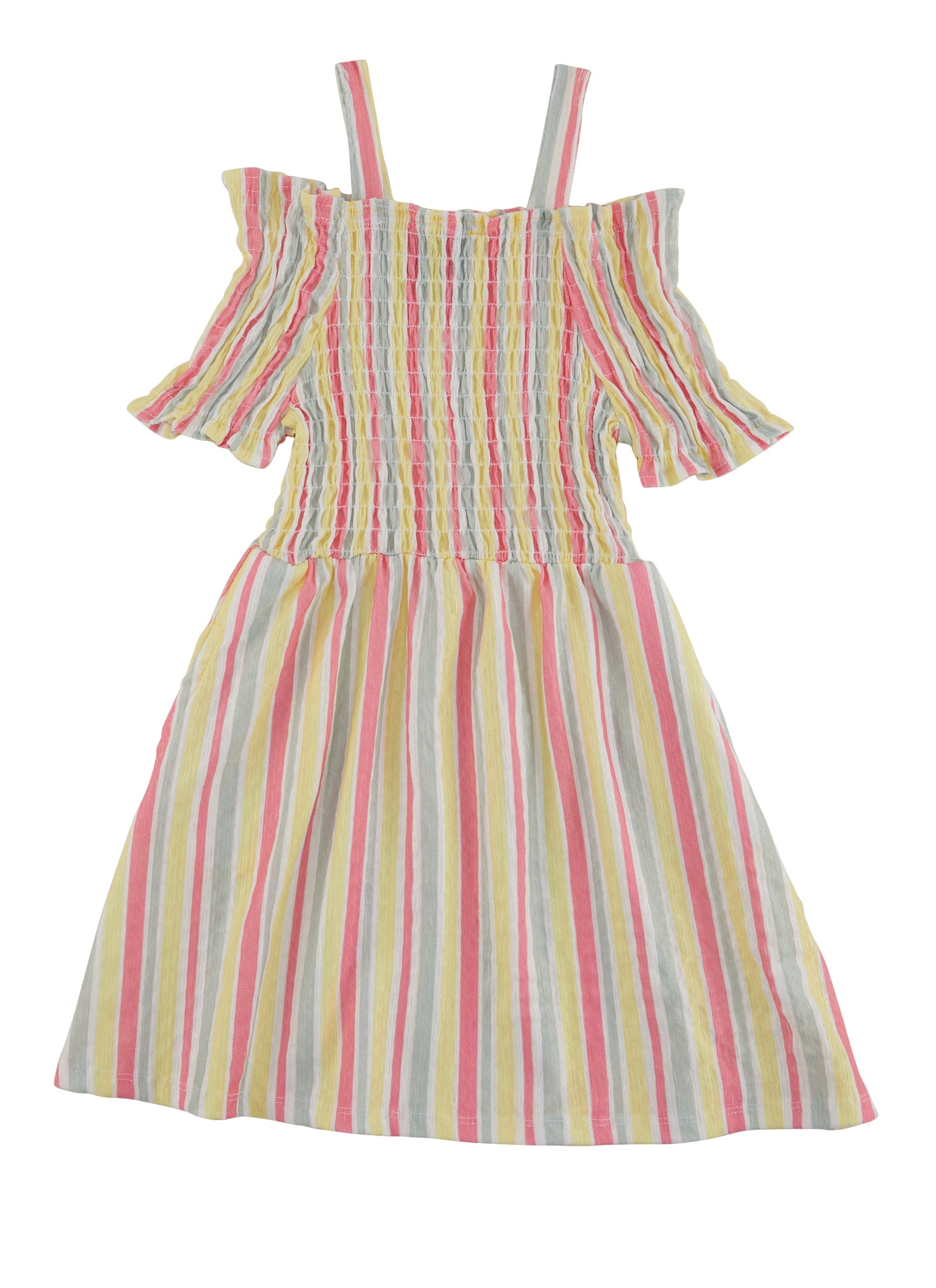 Little Girls Textured Knit Cold Shoulder Striped Dress, Multi, Size 4