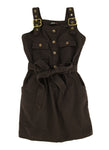 Girls Square Neck Twill Belted Sleeveless Tie Waist Waistline Shirt Midi Dress