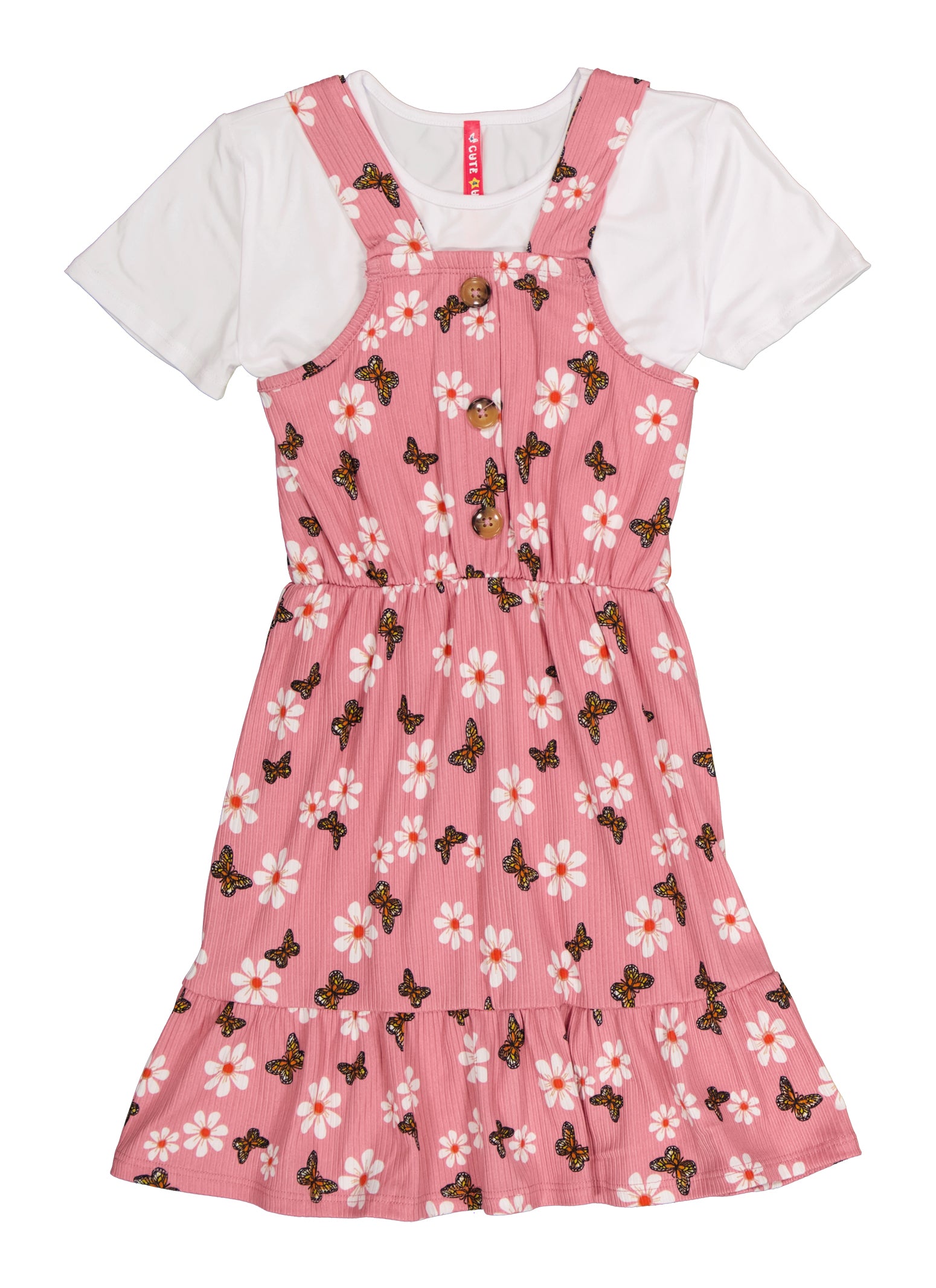 Kid Girl Butterfly Print Short-sleeve Tee Dress