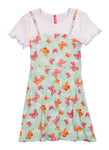 Girls Animal Print Ribbed Short Sleeves Sleeves Sleeveless Spaghetti Strap Knit Square Neck Midi Dress