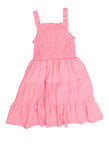 Girls Knit Tiered Open-Back Smocked Square Neck Sleeveless Tank Midi Dress