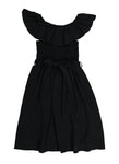 Girls Fitted Belted Scoop Neck Smocked Fit-and-Flare Tie Waist Waistline Skater Dress/Midi Dress With Ruffles
