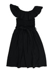 Girls Tie Waist Waistline Scoop Neck Smocked Fit-and-Flare Fitted Belted Skater Dress/Midi Dress With Ruffles