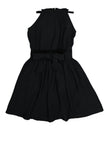 Girls Fit-and-Flare High-Neck Sleeveless Fitted Belted Tie Waist Waistline Skater Dress/Midi Dress