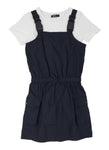 Girls Square Neck Nylon Sleeveless Pocketed Midi Dress