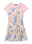 Girls Tiered Crew Neck Knit Floral Print Short Sleeves Sleeves Sleeveless Spaghetti Strap Midi Dress
