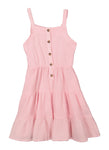 Girls Crew Neck Smocked Knit Sleeveless Tank Tiered Button Front Midi Dress