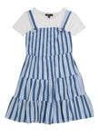Girls Short Sleeves Sleeves Sleeveless Spaghetti Strap Knit Striped Print Smocked Square Neck Midi Dress