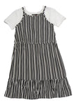 Girls Short Sleeves Sleeves Sleeveless Spaghetti Strap Striped Print Crew Neck Ribbed Knit Midi Dress