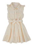 Toddler Tiered Belted Tie Waist Waistline Collared Sleeveless Knit Shirt Skater Dress/Midi Dress