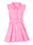 Toddler Tie Waist Waistline Tiered Belted Collared Knit Sleeveless Shirt Skater Dress/Midi Dress