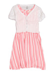 Girls Crew Neck Smocked Fitted Button Closure Sleeveless Fit-and-Flare Striped Print Skater Dress/Midi Dress