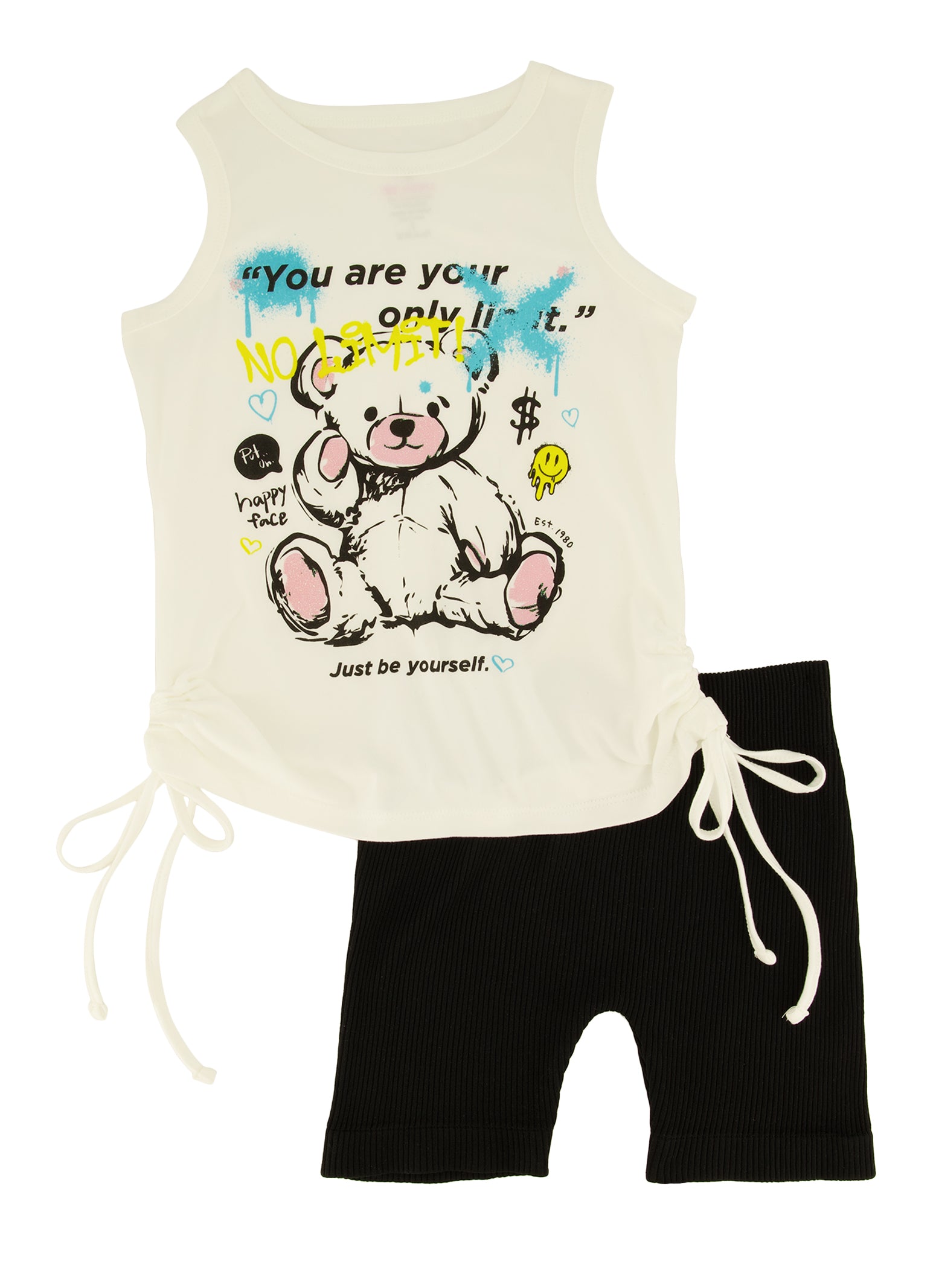 Little Girls No Limit Bear Graphic Tank Top and Biker Shorts,