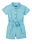 Girls Short Sleeves Sleeves Tie Waist Waistline Collared Belted Pocketed Romper