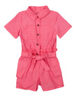 Girls Short Sleeves Sleeves Tie Waist Waistline Collared Pocketed Belted Romper