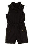 Girls Collared Poplin Pocketed Sleeveless Romper